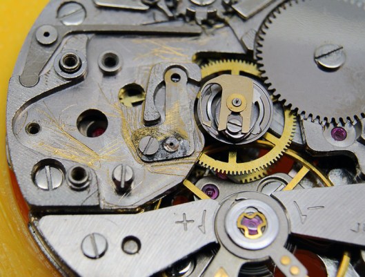 Scratched train wheel bridge