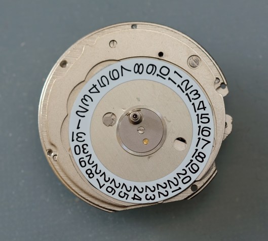 Dial side of an Orient watch movement 