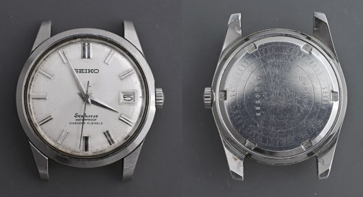 Front and rear aspects of a Seiko Seahorse watch